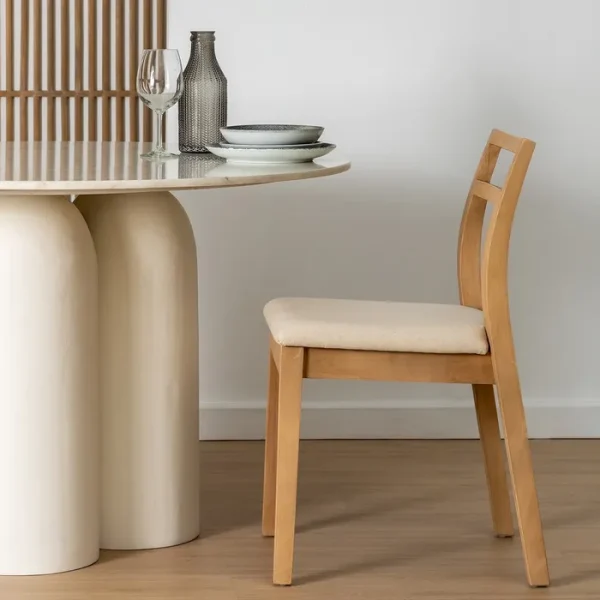 Silla natural-beige tejido-madera